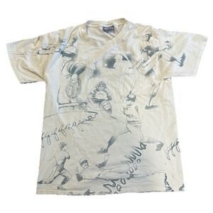 Vintage Rare Baseball AOP Shirt Blue White Size Large Men's